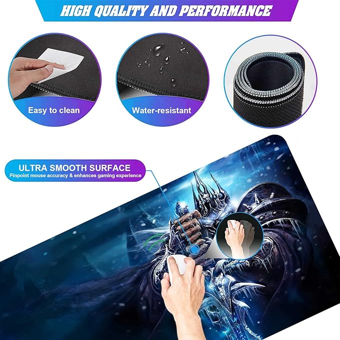 Mouse Pad XXL Lich King,Extra Large Gaming Mousepad Laptop Desk Pad Mat,Non-Slip Rubber Base,Stitched Edges,Smooth Fabric,Computer Keyboard & Mice Combo Pads 31.5x15.7
