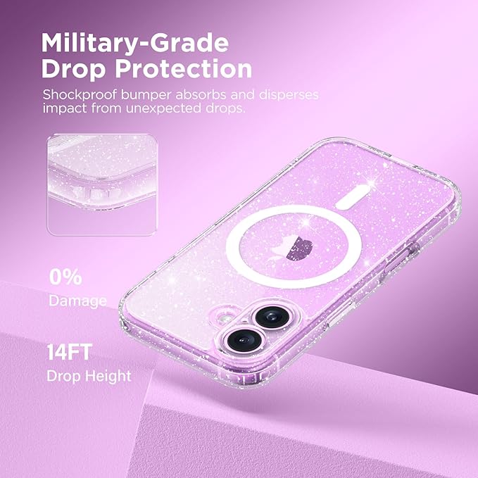CAPRARO Magnetic Compatible with iPhone 16 Case, Upgraded [Full Camera Protection] [Compatible with MagSafe] Protective Translucent Matte Women Girl Phone Case Cover, Clear Glitter
