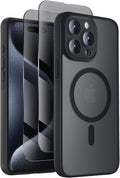 Symcele Designed for iPhone 15 Pro Max Case, Compatible with MagSafe, with Privacy Screen Protectors X2, [Camera Protection] [15FT Military Drop Protection] Shockproof Phone Case, 6.7", Black