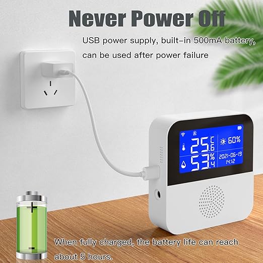 WiFi Thermometer Hygrometer with Waterproof Probe: Smart Temperature Humidity Sensor with LCD Backlit Screen & Calibration Function, App & Buzzer Alert, Indoor Temperature Monitor for Home Pet