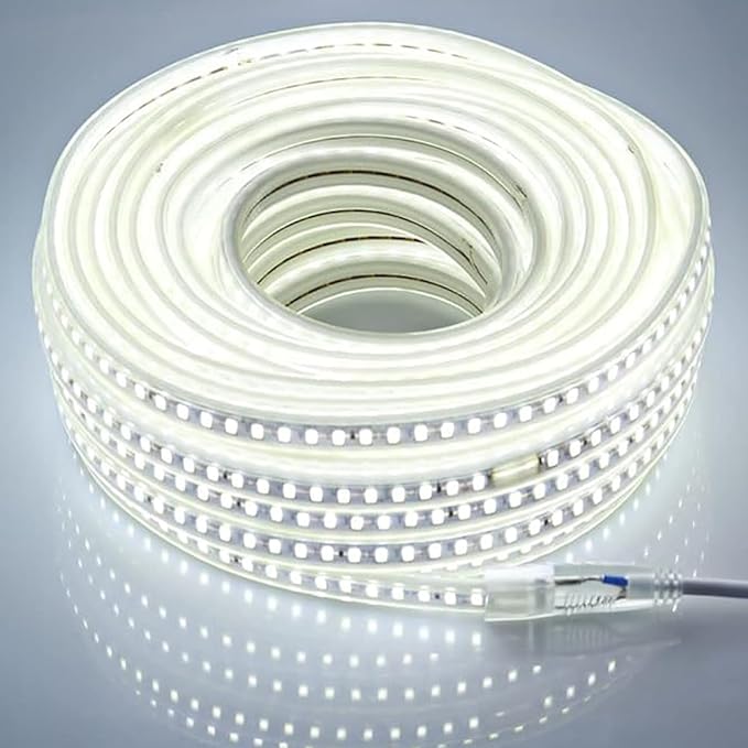AC 110 Volt LED Strip Lights 9.84 Feet Outdoor LED Strip Waterproof IP67 3m 120V Flexible Cuttable Strip Lighting SMD 5730 120LEDs/m 6000K Cool White with Power Cord for Bedroom Kitchen