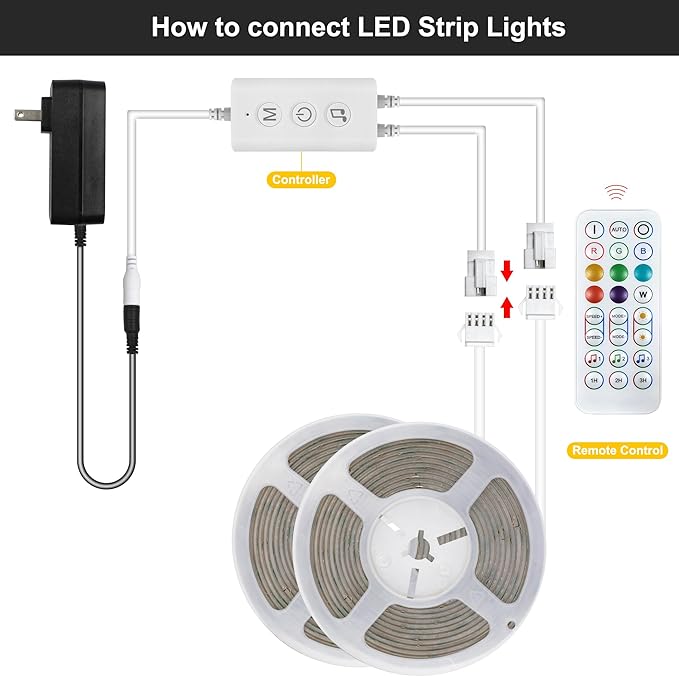 Pandery RGB COB LED Strip Light,DC24V 576leds/m Music Synchronized Color Change APP and Bluetooth Remote Control 32.8FT/2x5M,Indoor RGB COB Strip Light for Bedroom,Game Room,Bar,Party