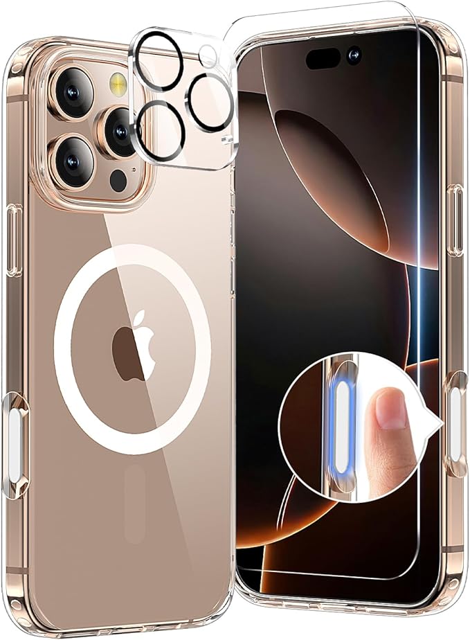 toushion 3 in 1 for iPhone 16 Pro Case with Camera Control Button, Not Yellowing, Screen Protector*1 Camera Lens Protector*1, Military-Grade Protection for iPhone 16 Pro Phone Case 6.3 inch Clear