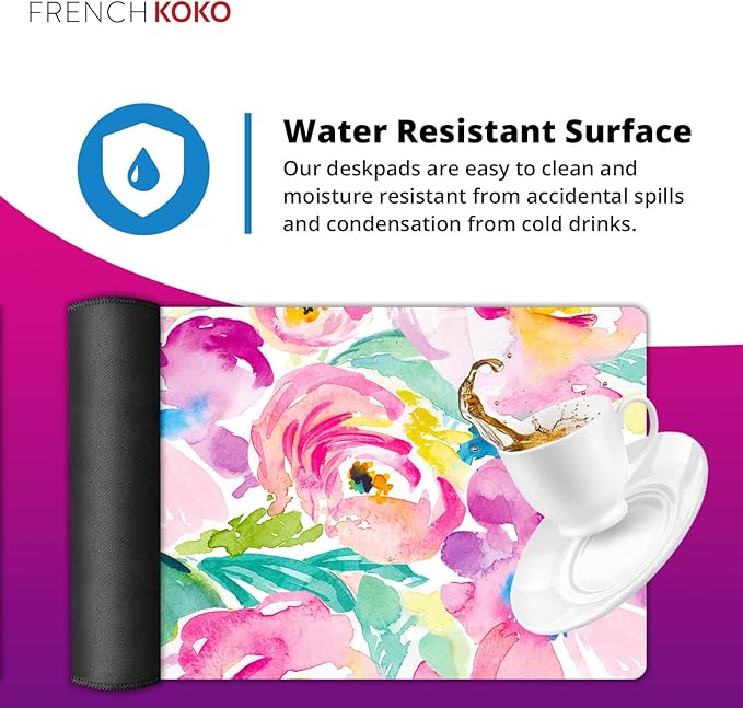 French KOKO Large Mouse Pad Desk Mat Desk Pad Keyboard School Essentials Office Decor Big Extended Laptop Protector Computer Accessories Pretty Mousepad Women Girls Pink Flowers XL Gift