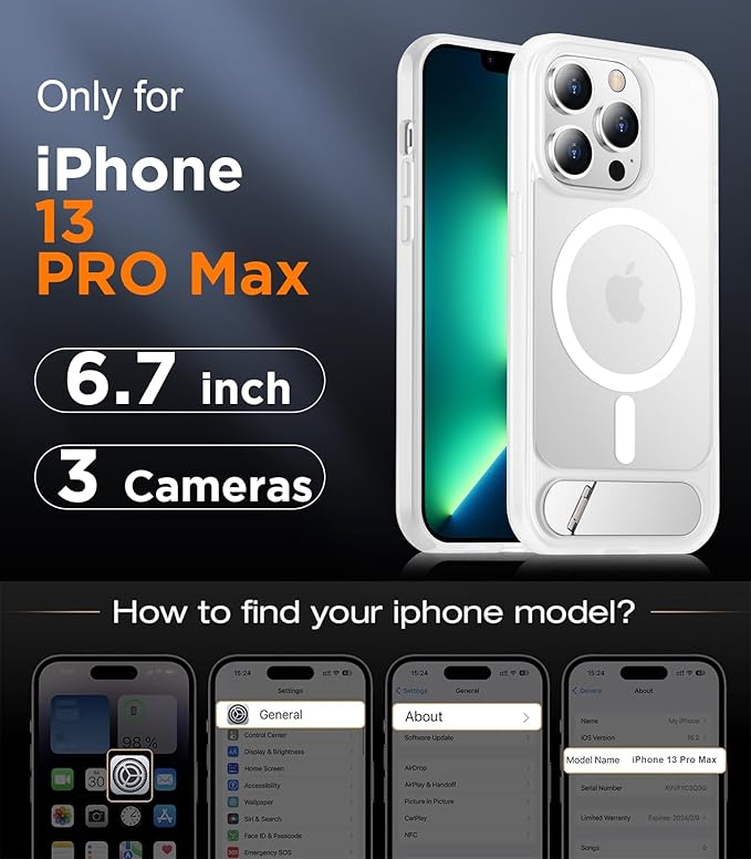 Magnetic Compatible with iPhone 13 Pro Max Case, [Built-in Invisible Kickstand][Compatible with MagSafe][Military Grade Shockproof] Slim Translucent Matte Phone Case for iPhone 13 Pro Max 6.7"