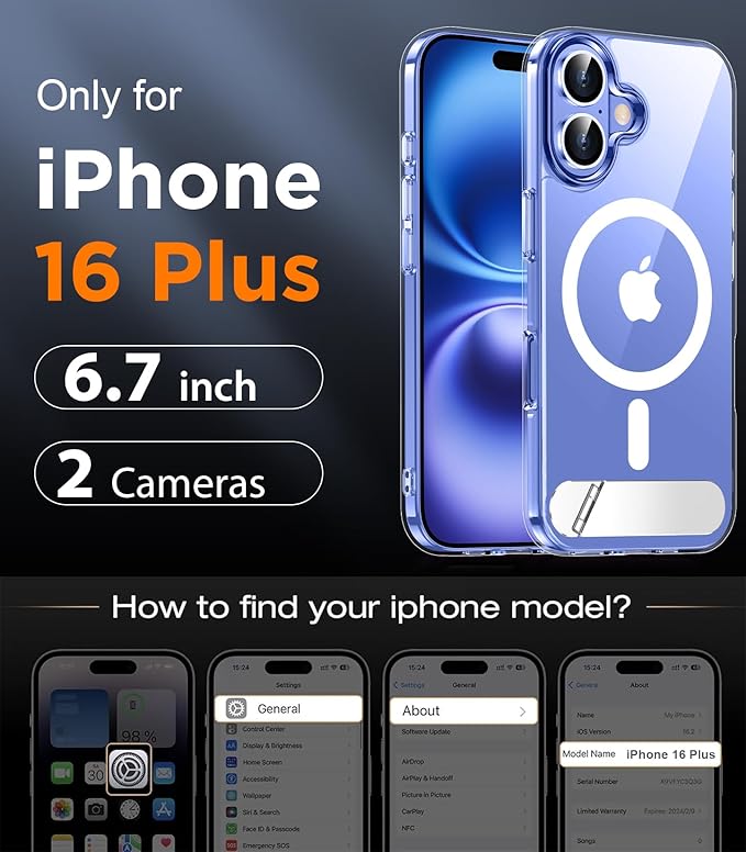 Magnetic Compatible with iPhone 16 Plus Case, [Built-in Invisible Kickstand][Compatible with MagSafe] [Military Grade Shockproof] Slim Thin Phone Case for iPhone 16 Plus 6.7"