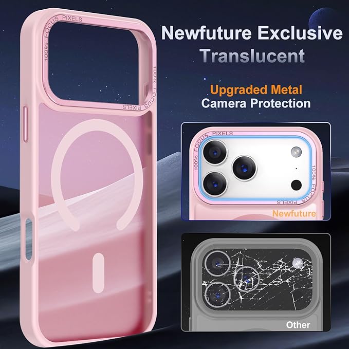 Newfuture Magnetic for iPhone 17 Pro Max Case [Compatible with Magsafe] [Military Grade Drop Protection] Translucent Matte Anti-Scratch Shockproof Protective Phone Cover 6.9 Inch, Tender Pink