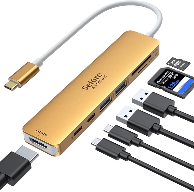 USB C Hub HDMI Adapter for MacBook Pro/Air, 7 in 1 USBC Dongle with HDMI, microSD/SD Card Reader, USB C Data Port,100W PD, and 2 USB 3.0 Compatible for MacBook Pro/Air, Dell XPS, Lenovo Thinkpad.