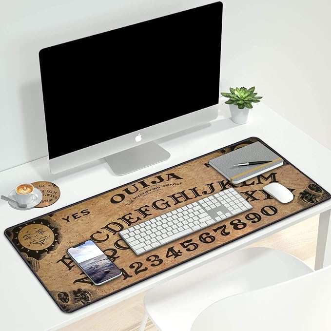 Desk Pad Mat Gaming Mouse Pads with Coasters Set, Stitched Edges Design Mouse Pad XXL Large Mouse Pad for Laptop Computers Retro Ouija Board Desk Writing Mat for Office & Home 31.5x 11.8