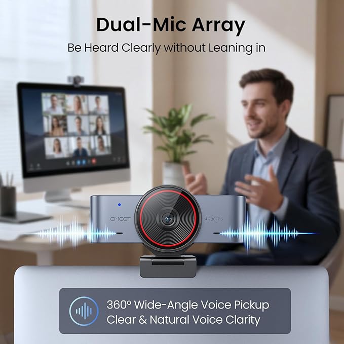 EMEET C960 Ultra 4K Webcam for Mac & PC, 1/1.5" Large Sensor, Metal Body, 0.2s Autofocus, DRC, Whiteboard Mode, Built-in Privacy Cover, 2 Mics, USB Webcam 4K for Meetings, Streaming & Content Creation
