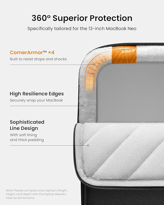 tomtoc 360° Protective Laptop Sleeve Designed for 13-inch New MacBook Neo A3404 (2026) A18 Pro Chip, Water-Resistant Shockproof Computer Case Bag Fits 12-13 Inch Surface Pro Copilot+ PC