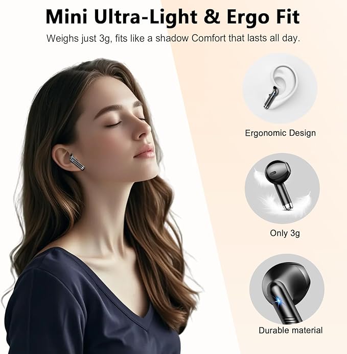 Drsaec Wireless Earbuds, Bluetooth Headphones Stereo Bass Ear Buds with ENC Noise Cancelling Mics, Earbuds with LED Display Charging Case, IP7 Waterproof Earphones for Android iOS