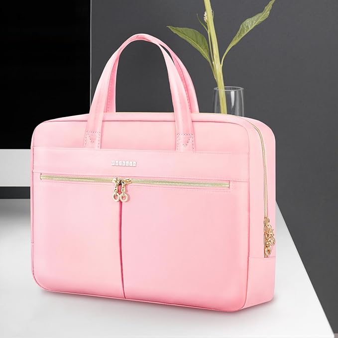 Ferkurn Laptop Bag Case Women Men Computer Bag Compatible with MacBook/HP/LG/Dell, Shoulder Strap Slim Carrying Messenger Briefcase, Pink, 15.6-16 Inch
