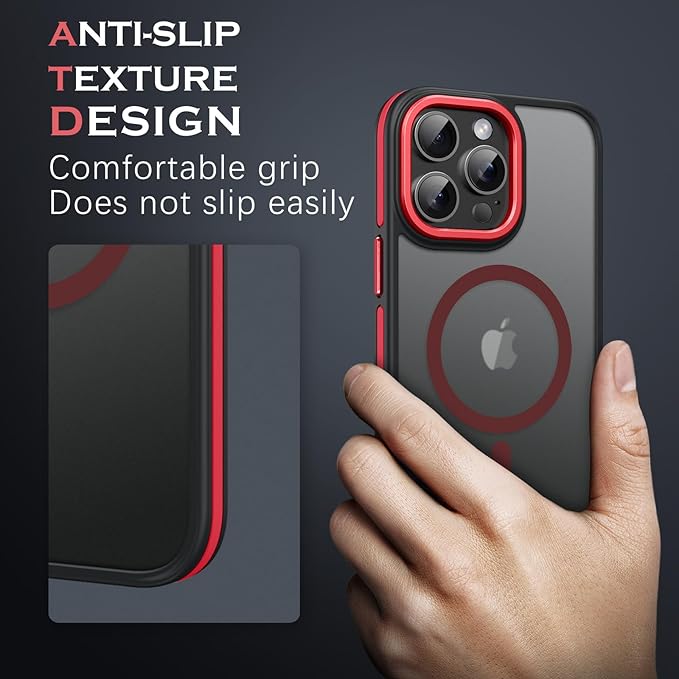 YINLAI Case for iPhone 16 Pro 6.3-Inch, iPhone 16 Pro Phone Case Magnetic [Compatible with Magsafe] Slim Translucent Matte Men Women Girls Shockproof Protective Back Cover, Black/Red