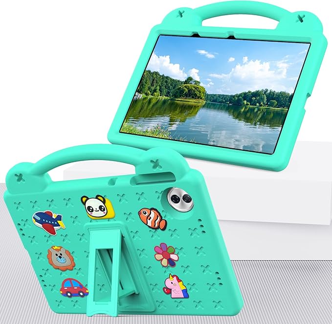 AKABEILA Compatible with Honor Pad 10 2025 12.1 inch Tablet Case, Kids Friendly Universal Lightweight Shockproof Protective Case with Shoulder Strap & Stand Handle Mint Green