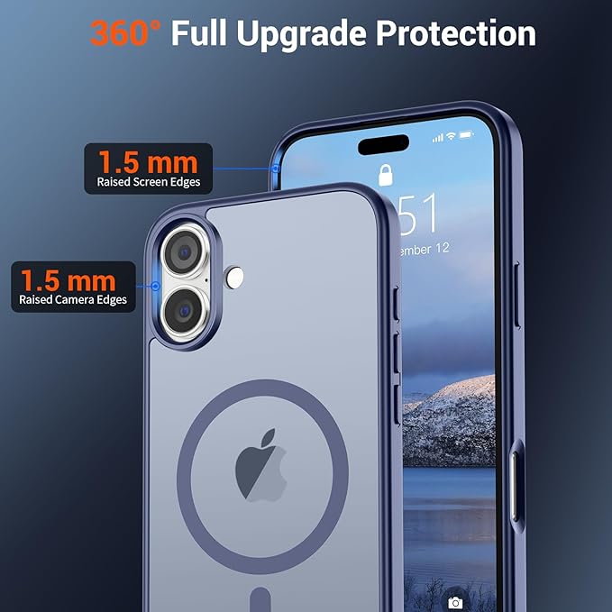 SUPFINE Magnetic for iPhone 16 Case (Compatible with MagSafe) (Military Grade Drop Protection) Slim Translucent Matte Shockproof with Anti-Fingerprint Phone Case,Lavender Gray