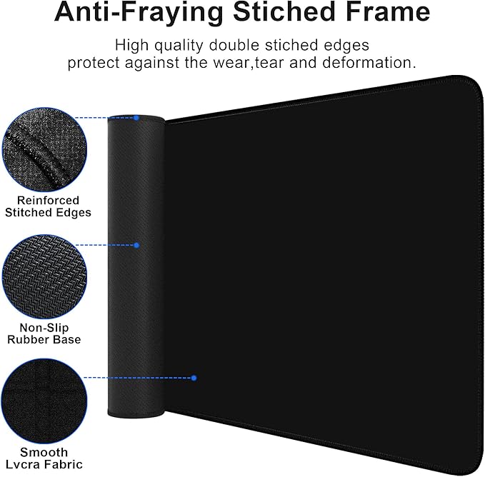 Bzu Black Extended Big Mouse Pad Large,XL Gaming Mouse Pad Desk Pad,31.5x11.8inch Long Computer Keyboard Mouse Mat Mousepad with 3mm Non-Slip Base and Stitched Edge for Home Office Work