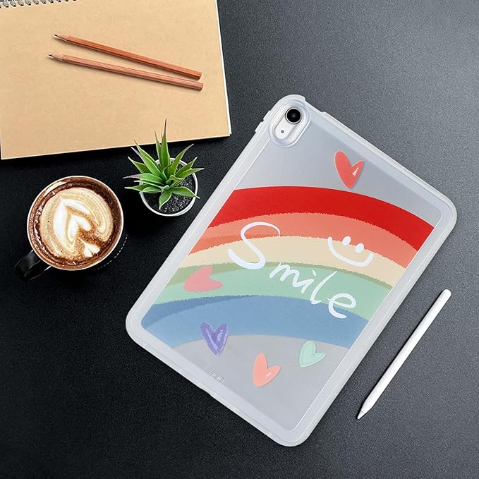 for iPad Pro 12.9 inch Case 6th/5th/4th/3rd Generation (2022/2021/2020/2018) Frosted Translucent Clear Slim Lightweight Protective Cover Soft TPU Back Shockproof Silicone Shell,Rainbow Smile