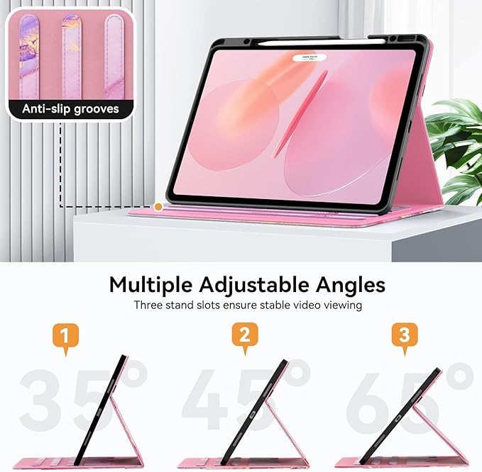 Zonefoker Case for New iPad Pro 12.9 inch 6th/5th/4th/3rd Generation 2022/2021/2020/2018, 12.9'' ipad Pro Leather Folio Protective Cover 6/5/4/3 Gen with Pencil Holder, Auto Wake/Sleep, Marble Pink