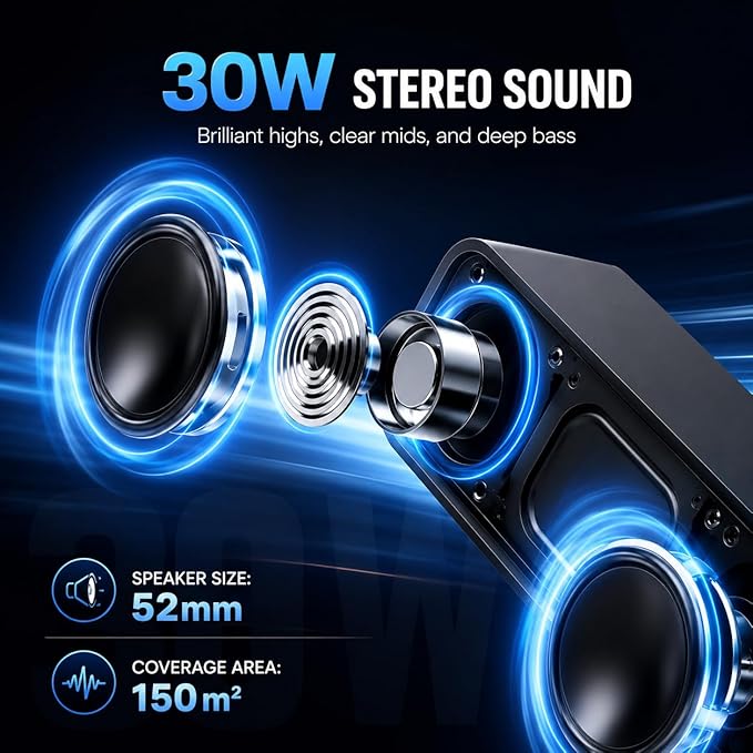 IKT Portable Bluetooth Speaker with Lights x Holidays/World Cup Stuffers, 30W Loud Stereo Sound, Bluetooth5.4, Enhanced Bass,24H Playtime, TWS Pairing, IPX7 Waterproof, Speakersfor Home/Party/Outdoor