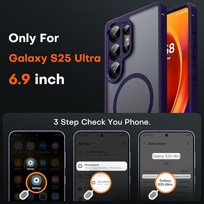 TOCOL Magnetic for Samsung Galaxy S25 Ultra Case, Upgraded Full Camera Protection, Compatible with Magsafe, Drop Protection Back Cover for Samsung Galaxy S25 Ultra 6.9-Inch (Midnight Purple)