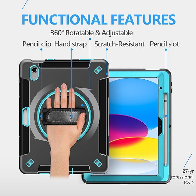 Case for iPad (A16) 11th/10th Generation Case: Protective Cover for iPad 11th Gen 11 Inch 2025 &10th Gen 10.9" 2022 with Screen Protector- Stand- Shoulder Strap- Handle- Pencil Holder-Mint Green