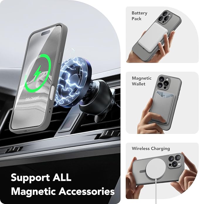 CAPRARO Magnetic Compatible with iPhone 16 Pro Max Case, Upgraded [Full Camera Protection] [Compatible with MagSafe] Protective Translucent Matte Women Phone Case Cover, Deep Greyr
