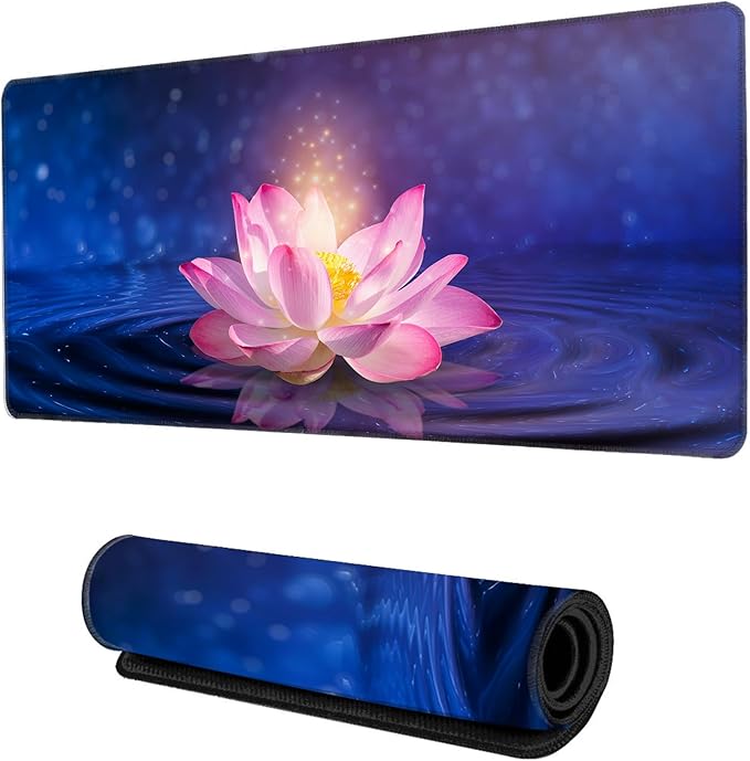 Desk Mat for Desktop,Extended Gaming Lotus Mouse Pad,Non-Slip Rubber Base Mousepad with Stitched Edges for Office Home Desk Decor,31.5X15.7 Inch