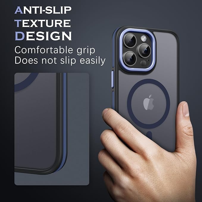 YINLAI Case for iPhone 16 Pro Max, Magnetic Case [Compatible with Magsafe] Supports Wireless Charging Slim Translucent Matte Women Men Shockproof Protective Back Phone Cover 6.9 Inch, Black/Blue
