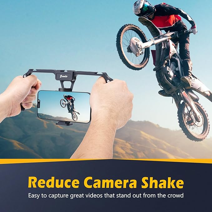 Zeadio Aluminum Smartphone Stabilizer Grip, Foldable Cellphone Video Rig, Filmmaking Vlogging Case, Phone Stabilizer Tripod Mount for All iPhone and Android Smartphones