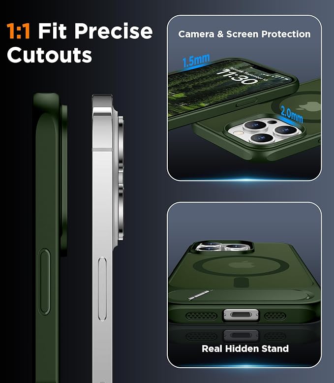 Magnetic Compatible with iPhone 13 Pro Case, [Built-in Invisible Kickstand][Compatible with MagSafe][Military Grade Shockproof] Slim Translucent Matte Phone Case for iPhone 13 Pro 6.1"