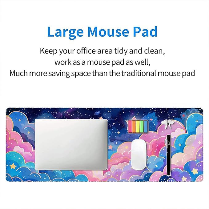 Colorful Cloud Gaming Mouse Pad Anime Rainbow Cute Clouds Mousepad XL Large Gaming Mouse Pad Laptop Keyboard Mat Desk Pad 31.5"x11.8" Office Home Decor for Women Girl