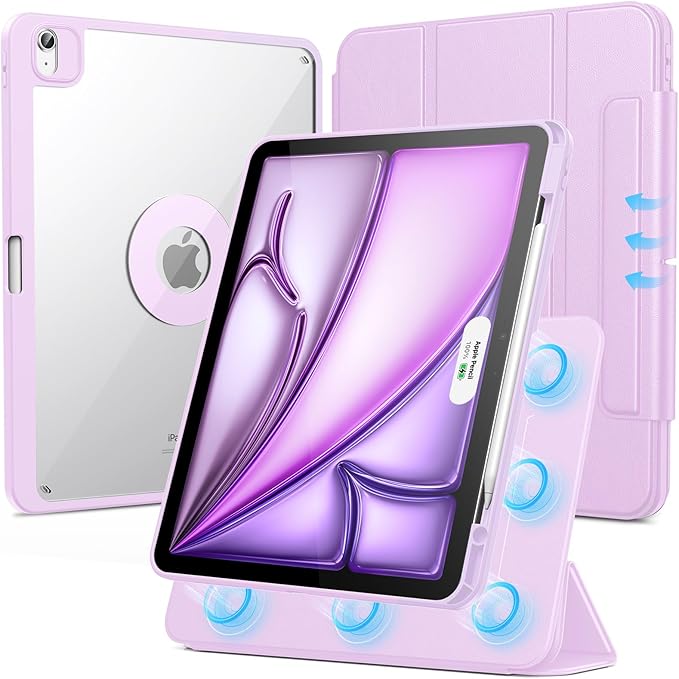SPARIN Case for iPad Air 13 Inch M4 2026/M3 2025/M2 2024 ((8th/7th/6th Generation), Removable Magnetic Cover with Apple Pencil Holder, Portrait and Landscape Stand, Auto Wake/Sleep -Purple