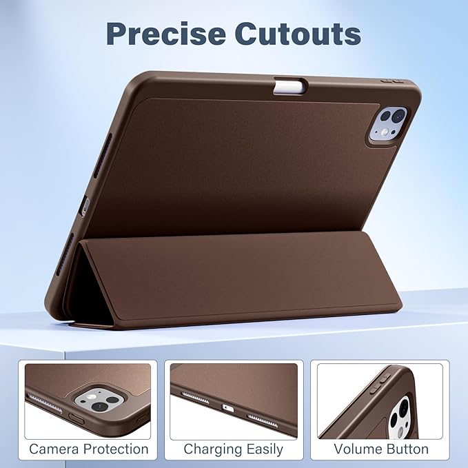 Akkerds for iPad Pro 11 Inch Case (M5/M4) 2025/2024 6th/5th Generation with Pencil Holder, for iPad Pro Case 11 Inch with Trifold Stand Protective Cover/Soft TPU Back, Auto Wake/Sleep, Darkbrown