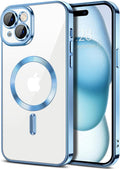 Hython Magnetic Clear for iPhone 15 Plus Case with Camera Lens Protector [Compatible with MagSafe] Luxury Plating Edge Slim Soft TPU Cover Protective Phone Case for iPhone 15 Plus 6.7", Light Blue