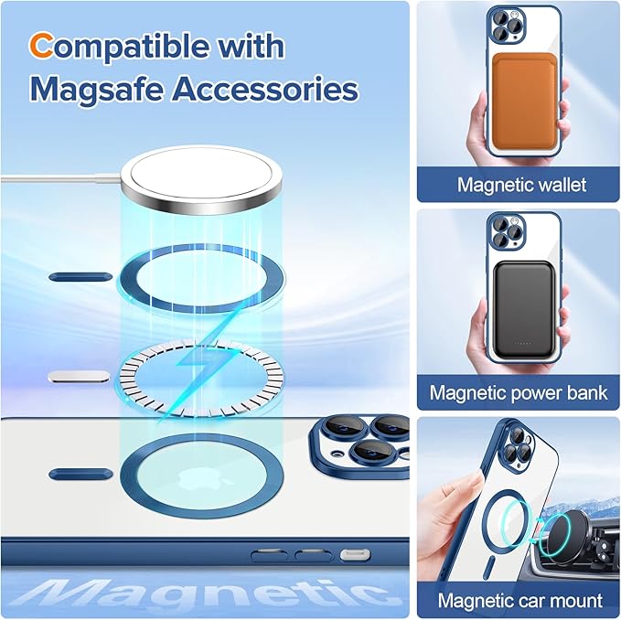 Hython Magnetic Clear for iPhone 11 Pro Max Case with Camera Lens Protector [Compatible with MagSafe] Plating Edge Slim Soft TPU Cover Protective Phone Case for iPhone 11 Pro Max, Matte Deep Blue