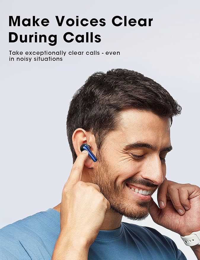 Wireless Earbuds Deep Bass Sound Ear Buds, Bluetooth 5.3 Headphones 48H Playtime, LED Display Earphones with Mic, IPX7 Waterproof Lightweight in-Ear Buds, Touch Control for iPhone TV Laptop Blueblack