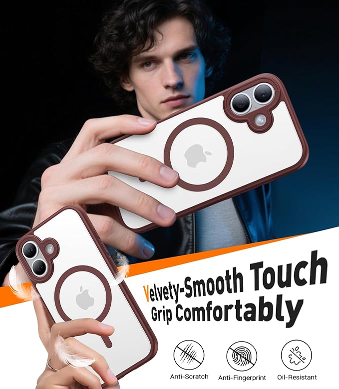 Magnetic for iPhone 17 Case,[Anti-Slip][Compatible with MagSafe][Military Grade Drop Protection] Shockproof Protective Translucent Matte Phone Case for iPhone 17 Case,Wine Red
