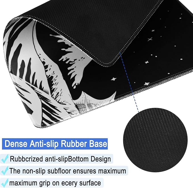 Large Gaming Mouse Pad with Double Stitched Edges, 14.9 x 11.7 inches Premium-Textured & Waterproof Mousepad, Nonslip Natural Rubber Base Mouse pad for Laptop,Computer, Office, Wave White