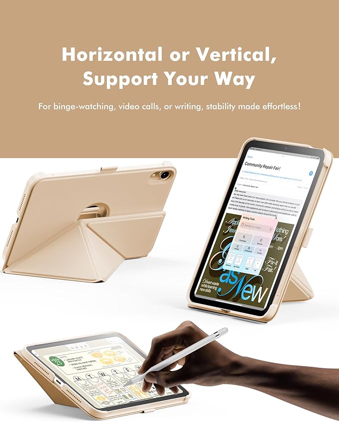 INFILAND Case for iPad mini 7 (A17 Pro) 2024 / iPad mini 6 2021, Magnetic Origami Slim Protective Case, Book-Style Foldable Cover with Pencil Holder, Multi-Angle Stand, Auto Wake/Sleep, Starlight