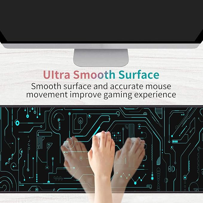 Desk Pad Mat Gaming Mouse Pads with Coasters Set, Stitched Edges Design Mouse Pad XXL Large Mouse Pad for Laptop Computers Circuit Board Pattern Desk Writing Mat for Office & Home 31.5"x 11.8"