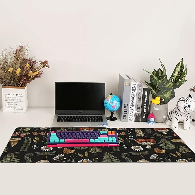 Vintage Mushroom Large Mouse Pad Extended Gaming Mouse Pad Waterproof Desk Mat with Stitched Edge,Non Slip Base Keyboard Mouse pad for Home Office 35.4" X 15.7"