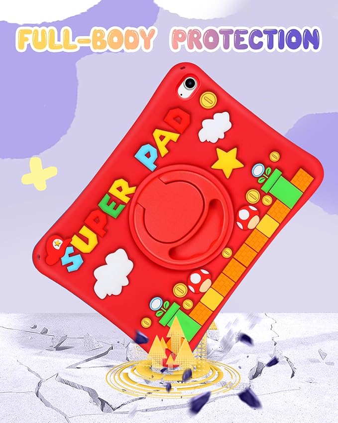 Lotadilo Cute for iPad A16 Case/for iPad 10th Generation/11 Inch Case - Silicone 3D Design for Girls Women Teens Girly Kawaii Funny Cartoon Soft Stand with Lanyard, Red