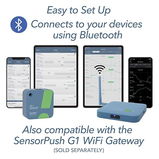 SensorPush HT.w Smart Temperature Sensor & Humidity Sensor - Thermometer & Hygrometer w/App Monitoring - Water Resistant Temperature and Humidity Monitor w/Heat Index for RV, Fridge & More