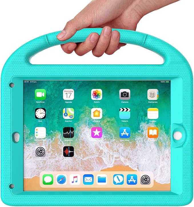 SUPLIK Kids Case for iPad 5th/6th Generation(9.7 inch, 2017/2018), iPad Air 2/1 & Pro 9.7 Kids Case with Screen Protector, Durable Protective Cover with Handle Stand for Apple iPad 5/6 Gen, Cyan