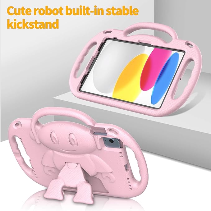 Kids Case for iPad 11th Generation (A16) 11" 2025 & 10th Gen 10.9" 2022 & iPad Air 11" 2025/2024 & Air 5th/4th Gen & Pro 11, Protective Cover with Shoulder Strap Handle Stand, Light Pink