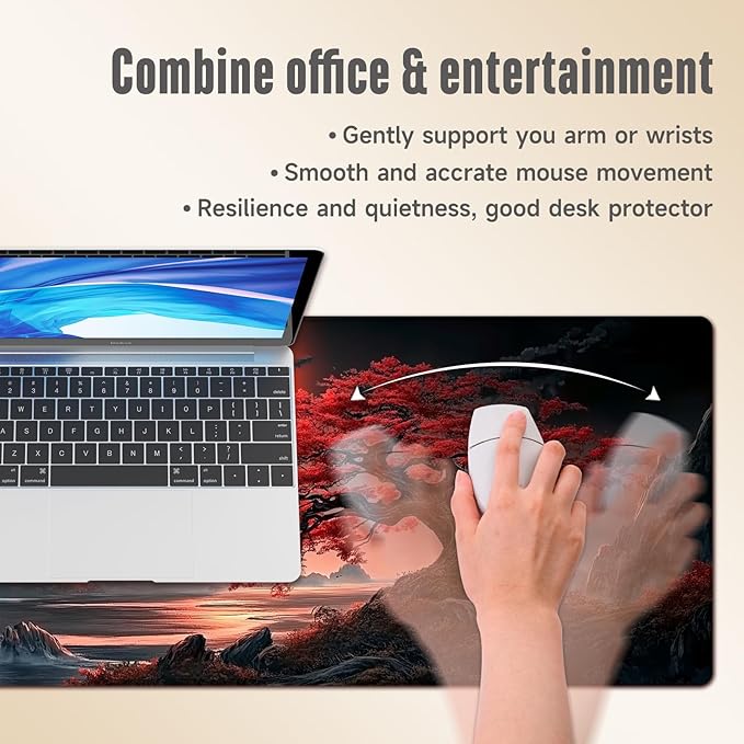 Extended Gaming Mouse Pad, Large Mouse Mat 3 mm Nature Rubber Base Mousepad with Stitched Edges, Non-Slip Desk Mat for Office Home Great Gift 31.5x11.8 Inch (Dark Canyon 2)