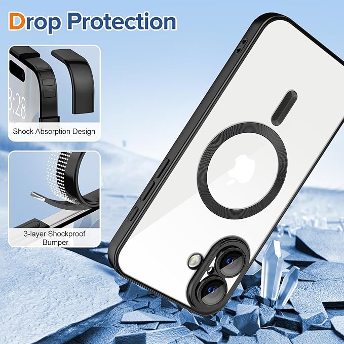 Hython Magnetic Clear for iPhone 17 Case with Camera Lens Protector [Compatible with MagSafe] Luxury Plating Edge Slim Soft TPU Cover Protective Phone Case for iPhone 17 6.3", Matte Black