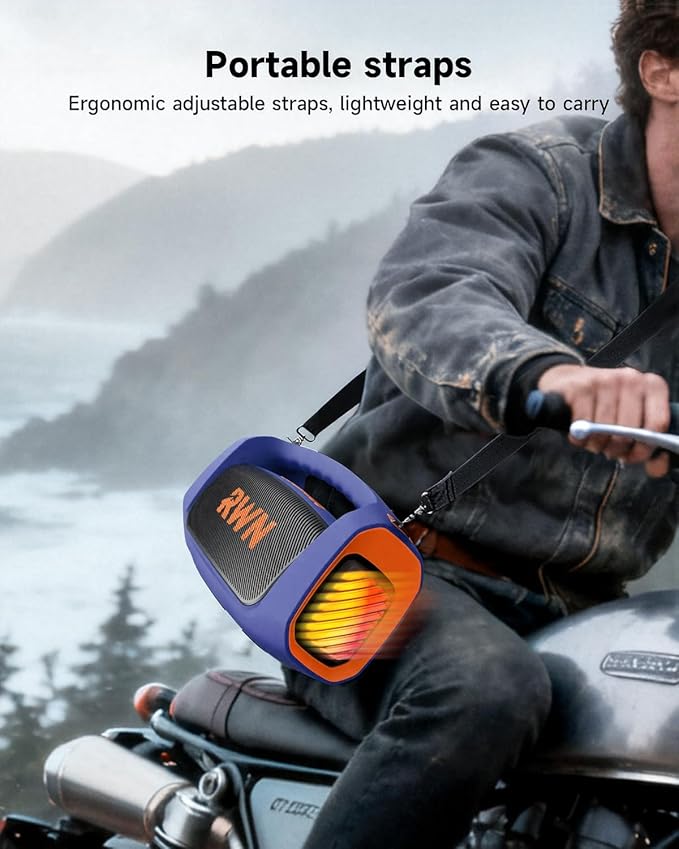 RWN Outdoor Bluetooth Speaker: 160W Loud Sound, IP67 Waterproof with 24H Playtime, Fast Charge, Bass, TWS, Portable Wireless Speakers with Light Show for House, Party, Projector, Beach (Blue+Orange)