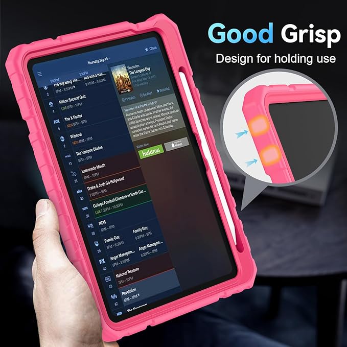 Grifobes for iPad A16 Case 11th Generation 11 inch 2025 / iPad 10th Generation Case 10.9 inch 2022, Heavy Duty Military Grade Shockproof Cover with Pencil Holder for i Pad 11/10 Gen (Pink)